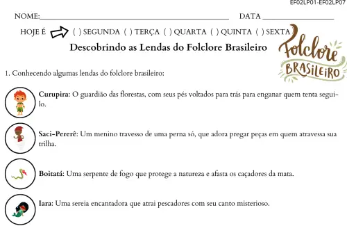 2º atividade lendas do folclore